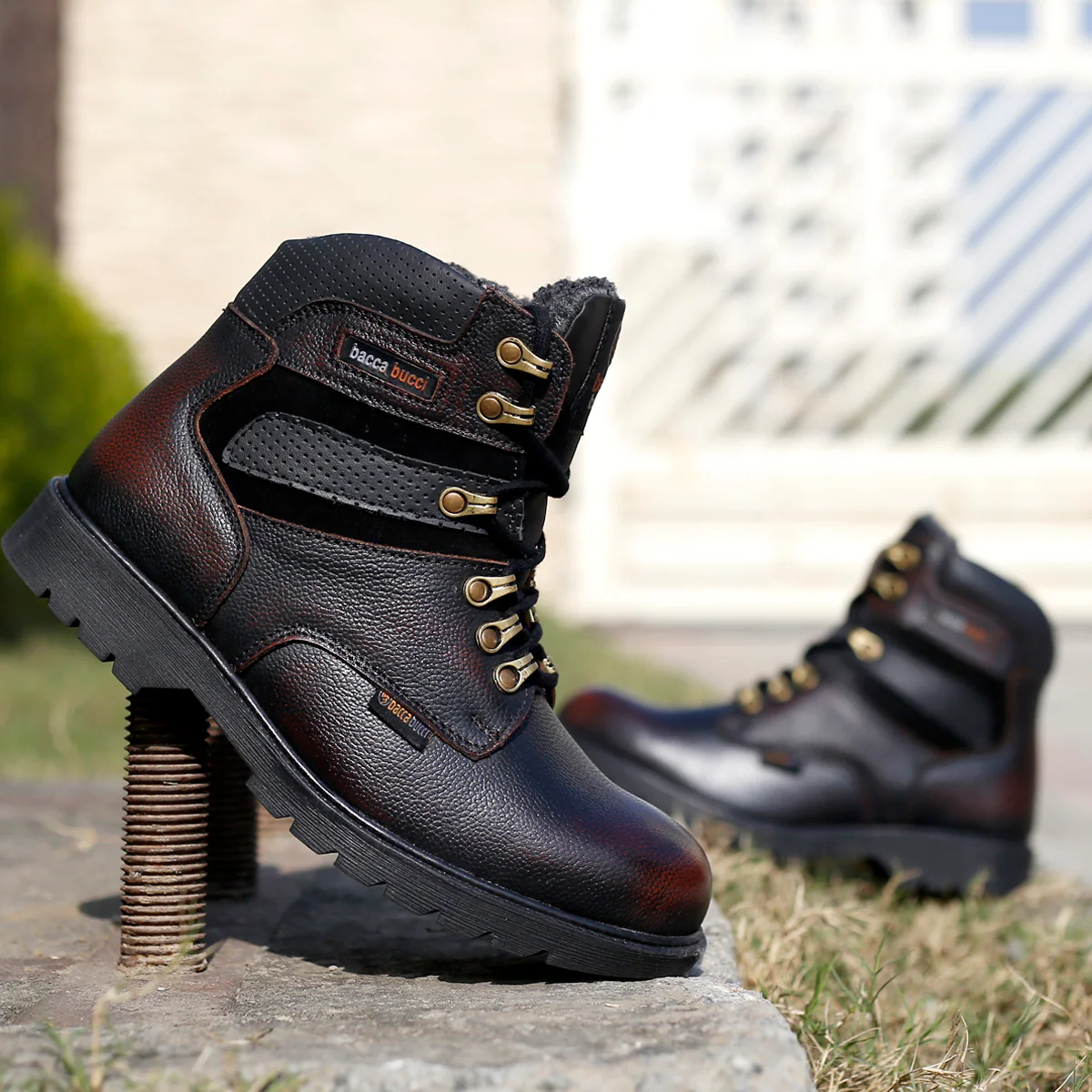 Bacca Bucci 6 Inches Steel Toe Cap Genuine Leather Boots with Fur - Image 5