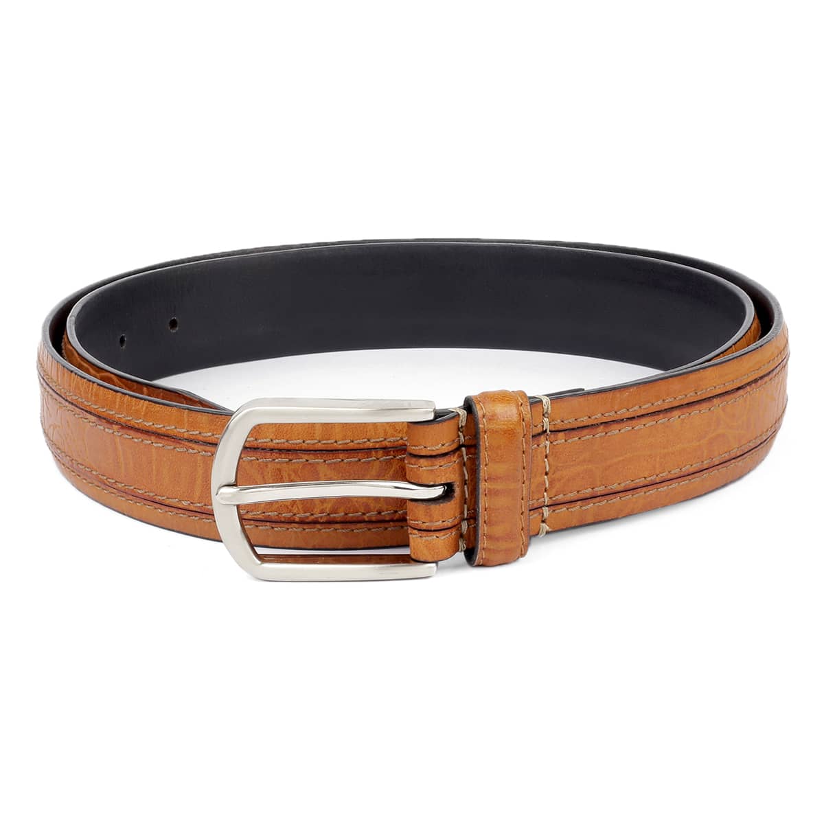 Bacca Bucci Men's Smooth Grain Leather with Croco Embossed Belt - Image 3