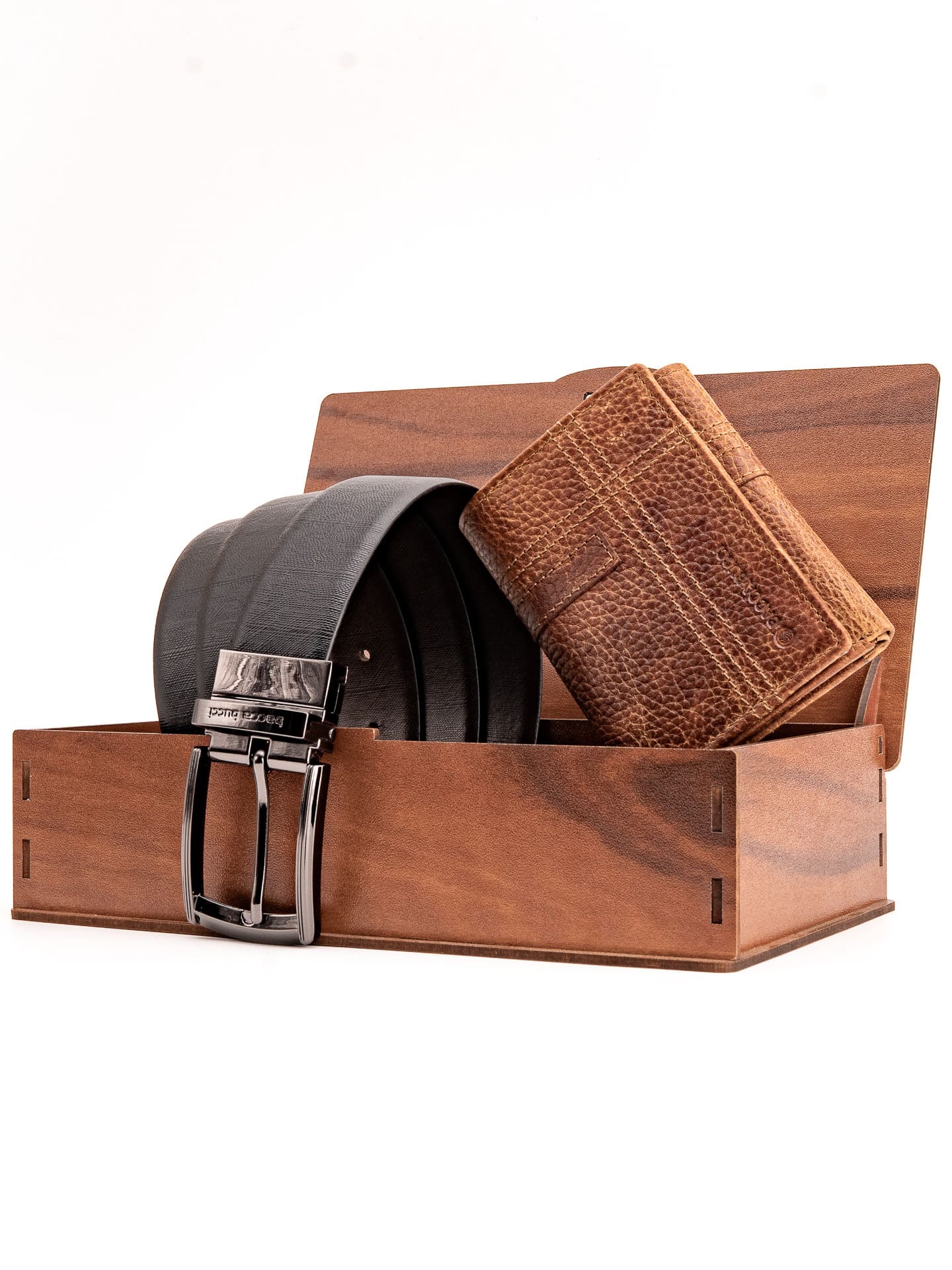 Bacca Bucci Premium Gift Combo: Classic Wallet & Stylish Belt in Elegant Wooden Box - Image 3